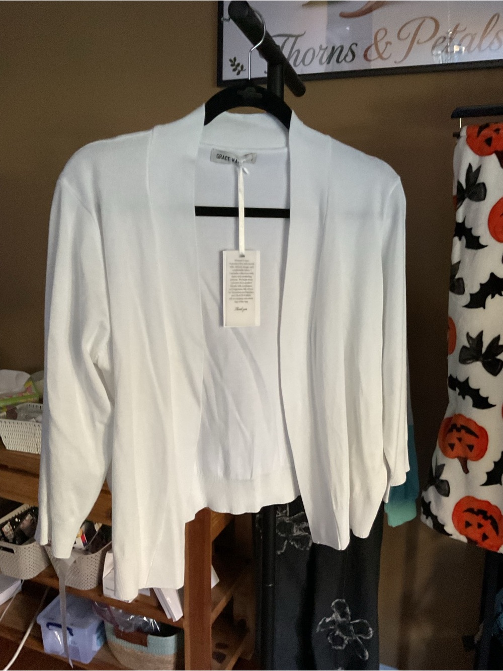 Grace White Open-Front Lightweight Cardigan